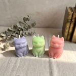El Yapımı Sevimli Kedi Figürlü Mum Seti – 3'lü, Pastel Renkli Dekoratif Mum